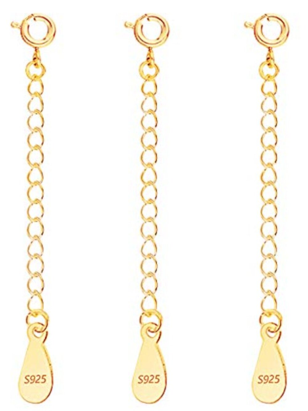3 Pc 925 Sterling Silver Necklace Extenders Platinum Plated Jewelry Making